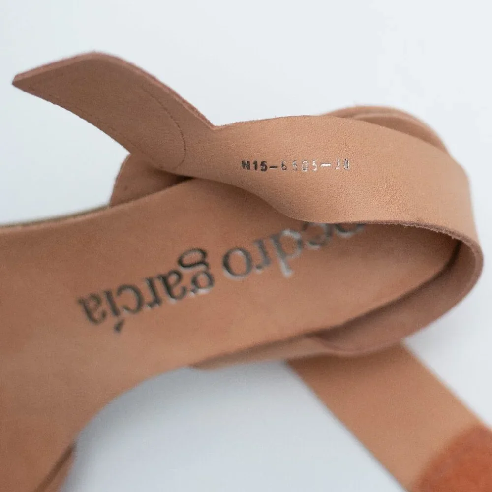 Pedro Garcia Women Sandals EU 38 US 8 Peach Suede Leather Heel Cork Insole Spain - Picture 11 of 13
